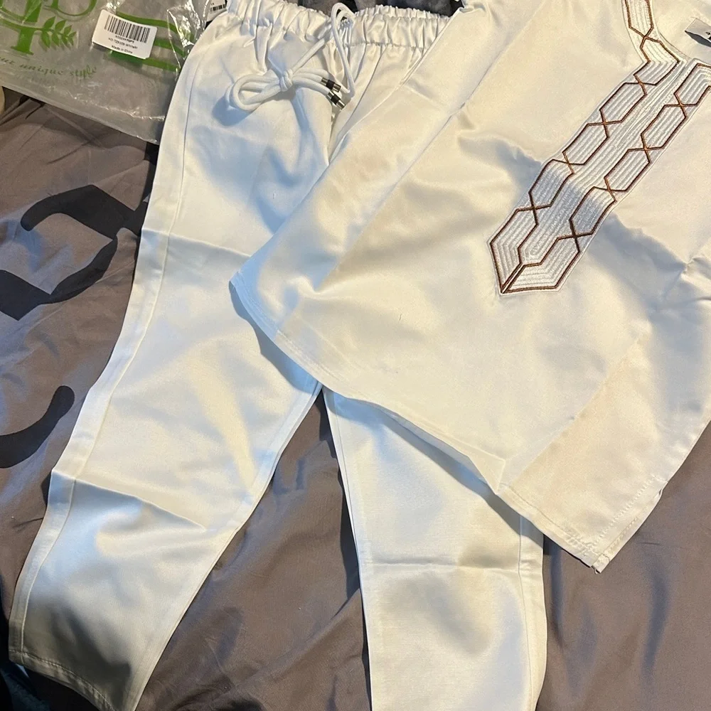Kids White Embroidered Matching Set